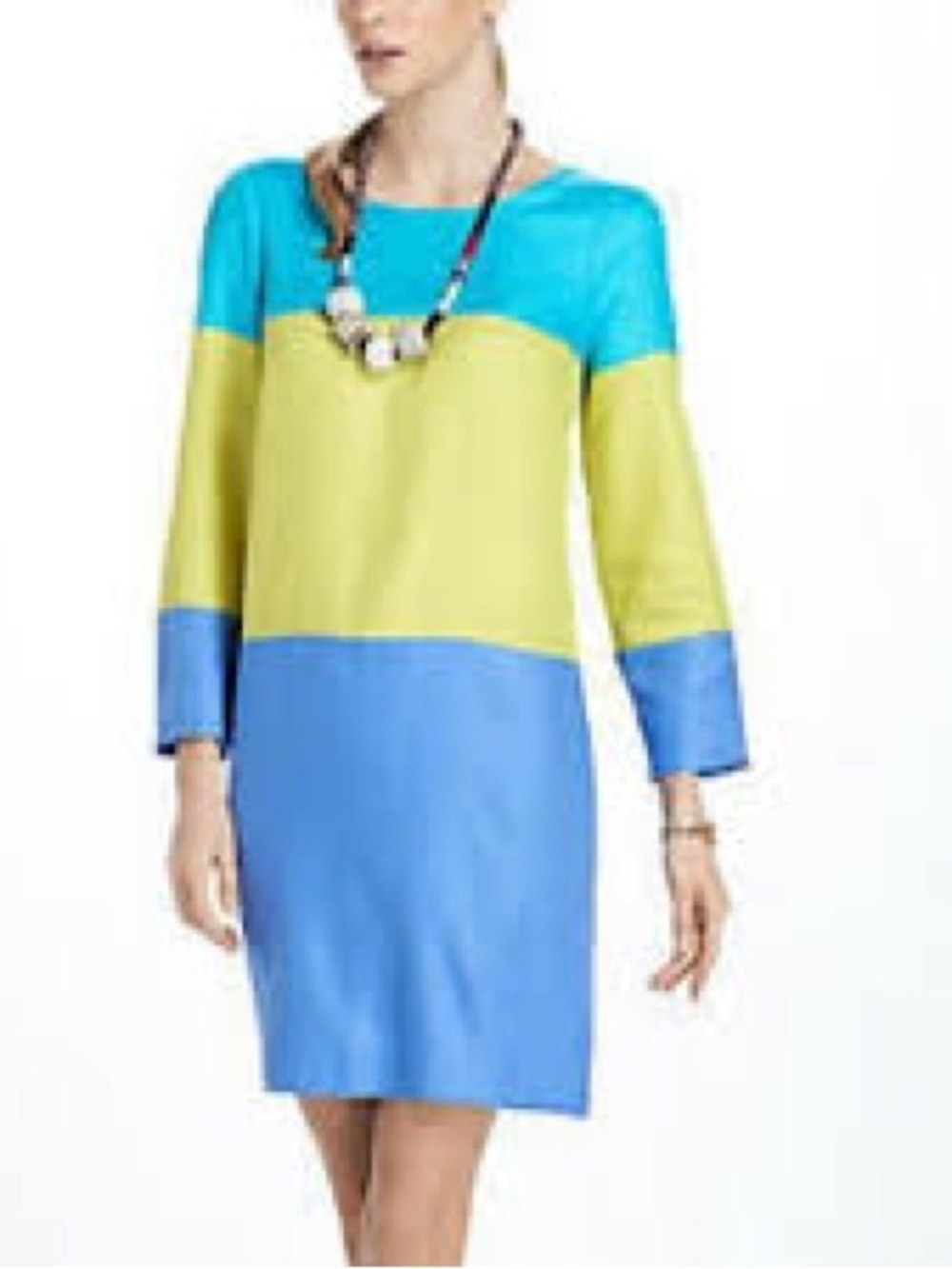 Maeve bright block  Blue and Lime Colorblock Long Sleeve Shift Dress 4